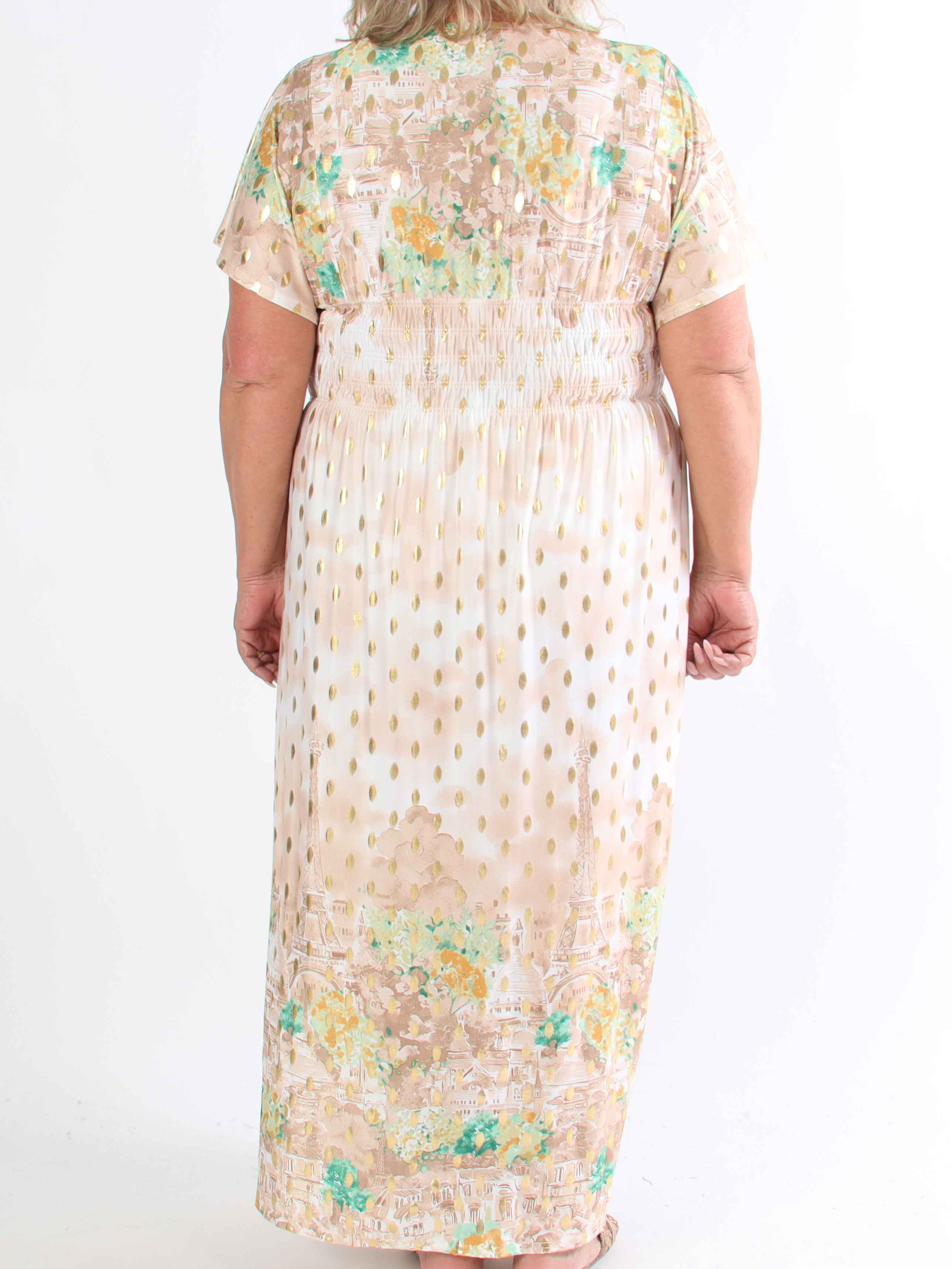Pams Paris - Lang elastisk plus size kjole med guld dutter